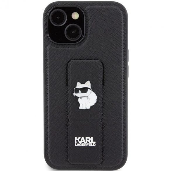 Karl Lagerfeld KLHCP15SGSACHPK iPhone 15 / 14 / 13 6.1" carcasă rigidă/neagră Gripstand Saffiano Choupette Pins