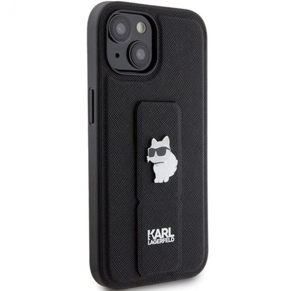 Karl Lagerfeld KLHCP15SGSACHPK iPhone 15 / 14 / 13 6.1" carcasă rigidă/neagră Gripstand Saffiano Choupette Pins