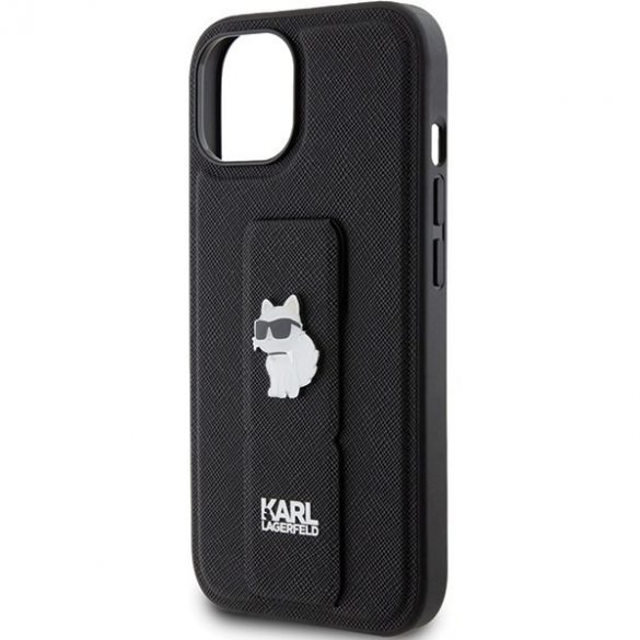 Karl Lagerfeld KLHCP15SGSACHPK iPhone 15 / 14 / 13 6.1" carcasă rigidă/neagră Gripstand Saffiano Choupette Pins