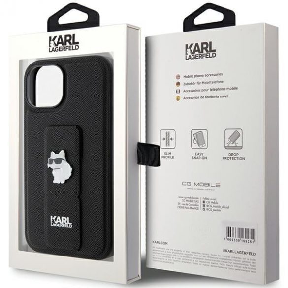 Karl Lagerfeld KLHCP15SGSACHPK iPhone 15 / 14 / 13 6.1" carcasă rigidă/neagră Gripstand Saffiano Choupette Pins