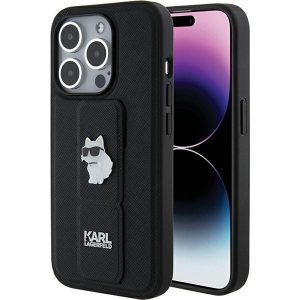 Karl Lagerfeld KLHCP15LGSACHPK iPhone 15 Pro 6.1 carcasă rigidă/neagră Gripstand Saffiano Choupette Pins"