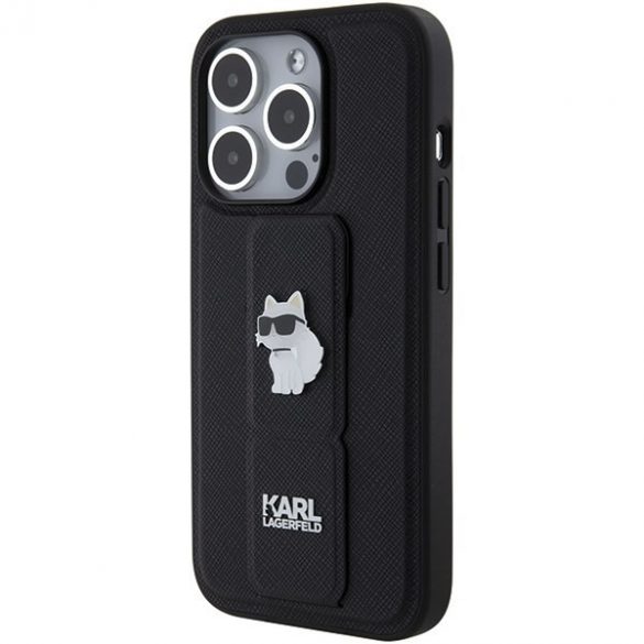 Karl Lagerfeld KLHCP15LGSACHPK iPhone 15 Pro 6.1 carcasă rigidă/neagră Gripstand Saffiano Choupette Pins"