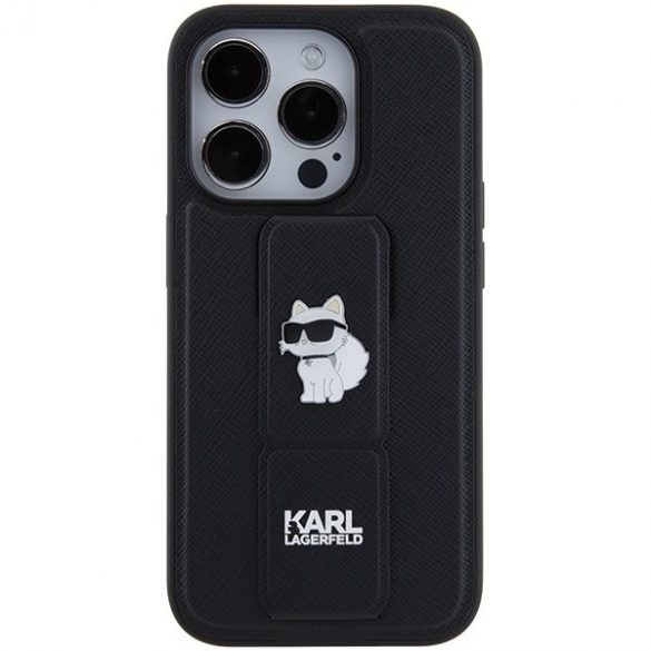 Karl Lagerfeld KLHCP15LGSACHPK iPhone 15 Pro 6.1 carcasă rigidă/neagră Gripstand Saffiano Choupette Pins"