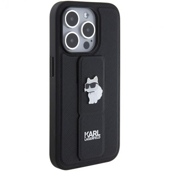 Karl Lagerfeld KLHCP15LGSACHPK iPhone 15 Pro 6.1 carcasă rigidă/neagră Gripstand Saffiano Choupette Pins"