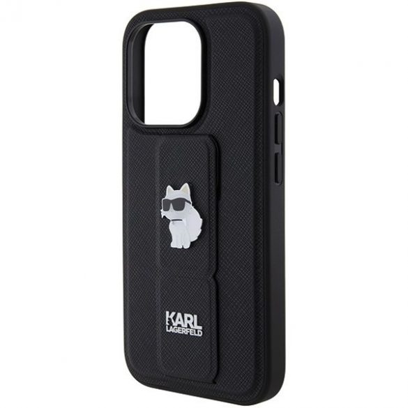 Karl Lagerfeld KLHCP15XGSACHPK iPhone 15 Pro Max 6.7 carcasa rigidă neagră Gripstand Saffiano Choupette Pins"