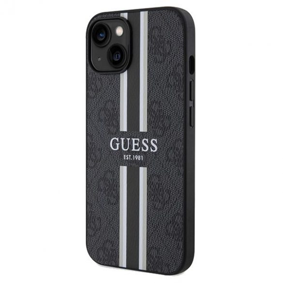 Guess GUHMP15SP4RPSK iPhone 15 / 14 / 13 6.1" carcasă rigidă/neagră 4G Printed Stripes MagSafe