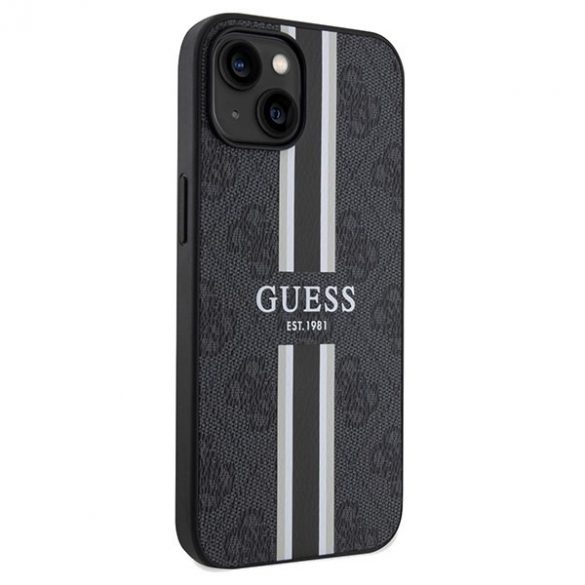 Guess GUHMP15SP4RPSK iPhone 15 / 14 / 13 6.1" carcasă rigidă/neagră 4G Printed Stripes MagSafe