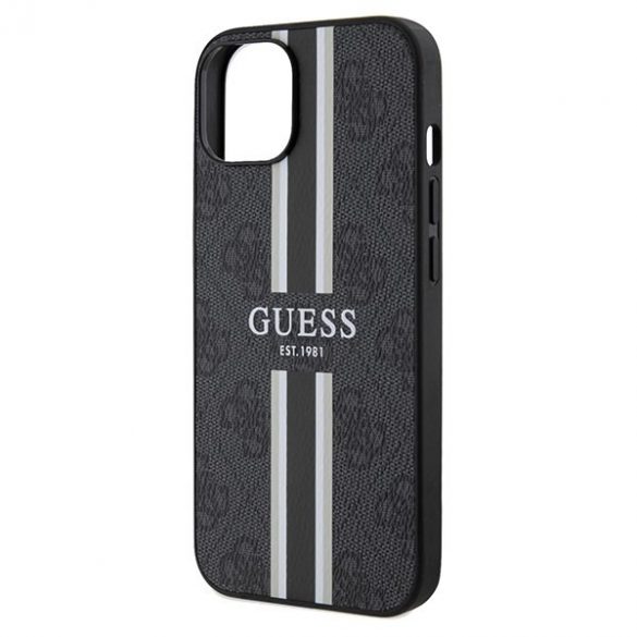 Guess GUHMP15SP4RPSK iPhone 15 / 14 / 13 6.1" carcasă rigidă/neagră 4G Printed Stripes MagSafe