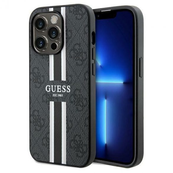 Guess GUHMP15XP4RPSK iPhone 15 Pro Max 6,7" carcasă rigidă/neagră, cu dungi imprimate 4G MagSafe