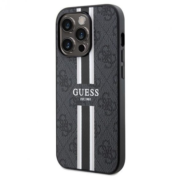 Guess GUHMP15XP4RPSK iPhone 15 Pro Max 6,7" carcasă rigidă/neagră, cu dungi imprimate 4G MagSafe