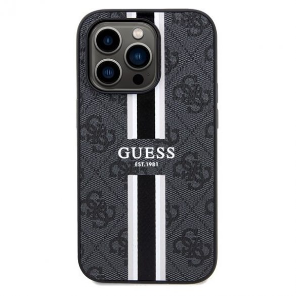 Guess GUHMP15XP4RPSK iPhone 15 Pro Max 6,7" carcasă rigidă/neagră, cu dungi imprimate 4G MagSafe