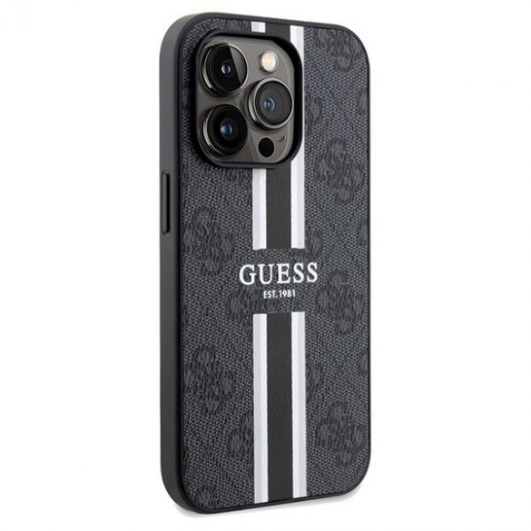 Guess GUHMP15XP4RPSK iPhone 15 Pro Max 6,7" carcasă rigidă/neagră, cu dungi imprimate 4G MagSafe