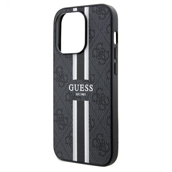 Guess GUHMP15XP4RPSK iPhone 15 Pro Max 6,7" carcasă rigidă/neagră, cu dungi imprimate 4G MagSafe