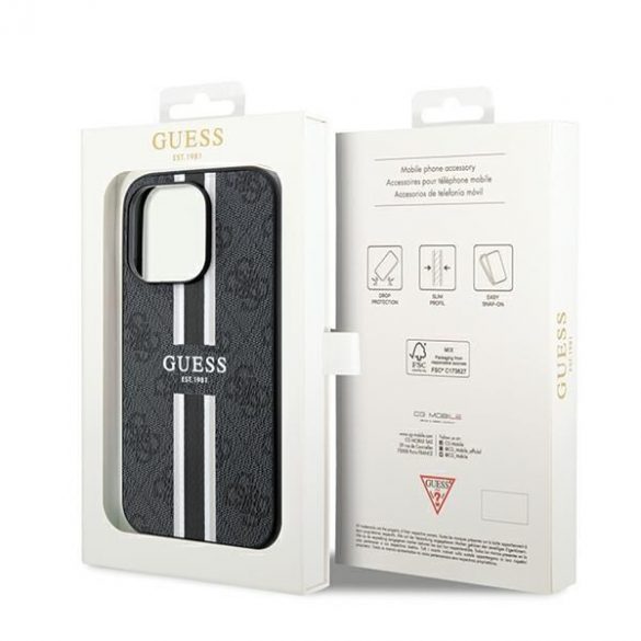 Guess GUHMP15XP4RPSK iPhone 15 Pro Max 6,7" carcasă rigidă/neagră, cu dungi imprimate 4G MagSafe