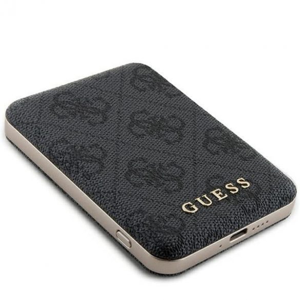 Guess Powerbank indukcyjny 15W GUPB5FP4EMGK 5000mAh czarny/negru 4G Piele Metal Logo MagSafe