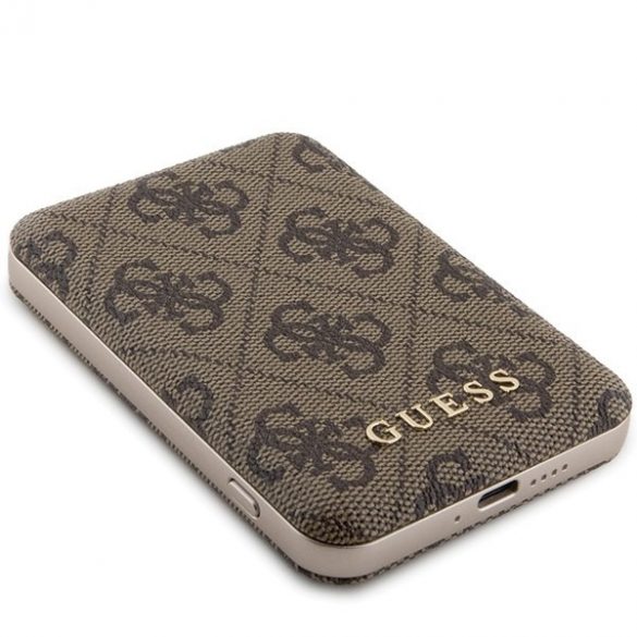 Guess Powerbank indukcyjny 15W GUPB5FP4EMGW 5000mAh brązowy/maro 4G Piele Metal Logo MagSafe