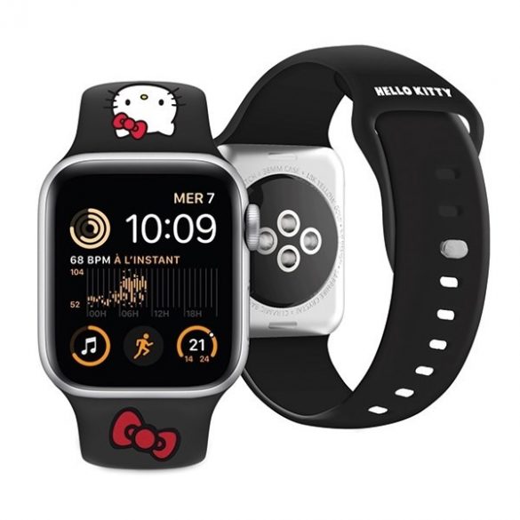 Hello Kitty Pasek HKAWMSCHBLK Apple Watch 38/40/41mm curea neagră/neagră Silicon Kitty Head