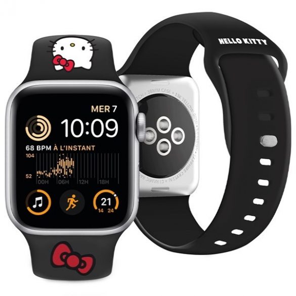 Hello Kitty Pasek HKAWLSCHBLK Apple Watch 42/44/45/49mm curea czarny/neagră Silicon Kitty Head