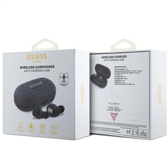 Guess słuchawki Bluetooth GUTWSP4EGK TWS + stacja dokująca ENC czarny/black 4G Metal