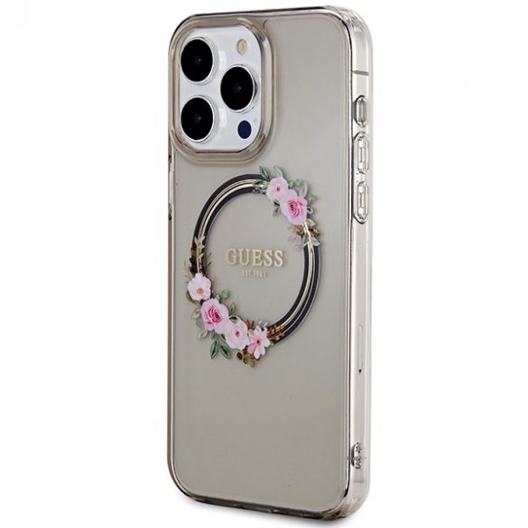 Guess GUHMP15XHFWFCK iPhone 15 Pro Max 6,7" carcasă rigidă/neagră IML Flowers Wreatch MagSafe