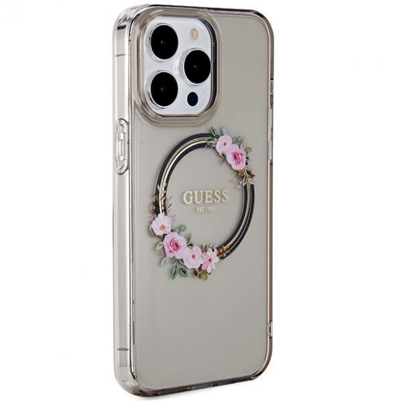 Guess GUHMP15XHFWFCK iPhone 15 Pro Max 6,7" carcasă rigidă/neagră IML Flowers Wreatch MagSafe