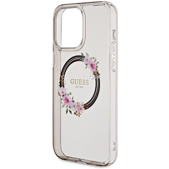 Guess GUHMP15XHFWFCK iPhone 15 Pro Max 6,7" carcasă rigidă/neagră IML Flowers Wreatch MagSafe