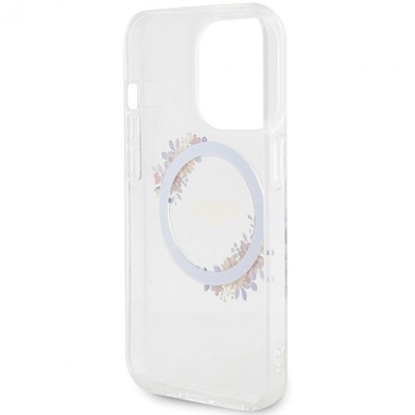 Guess GUHMP15LHFWFCT iPhone 15 Pro 6,1" husă rigidă transparentă IML Flowers Wreatch MagSafe