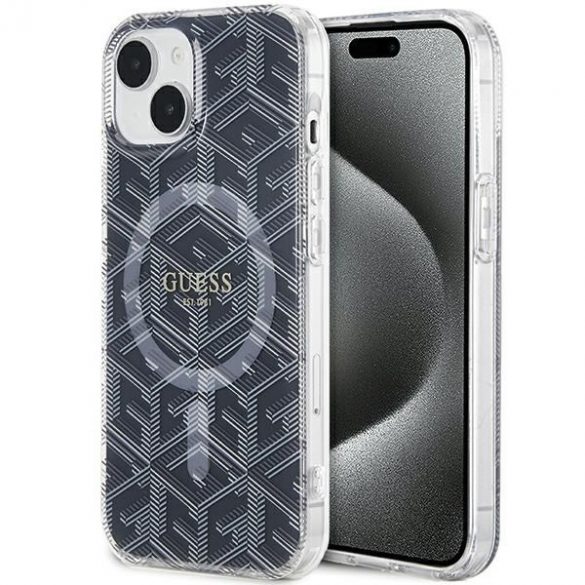 Guess GUHMP15MHGCUSTGK Carcasă rigidă pentru iPhone 15 Plus / 14 Plus de 6,7 inchi/negru IML GCube MagSafe