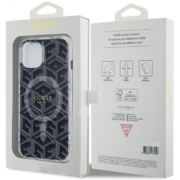 Guess GUHMP15MHGCUSTGK Carcasă rigidă pentru iPhone 15 Plus / 14 Plus de 6,7 inchi/negru IML GCube MagSafe