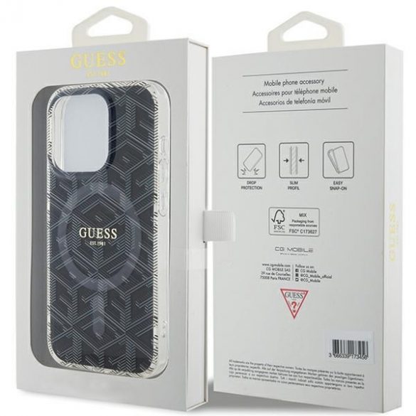 Guess GUHMP15LHGCUSTGK iPhone 15 Pro 6.1" carcasă rigidă/neagră IML GCube MagSafe