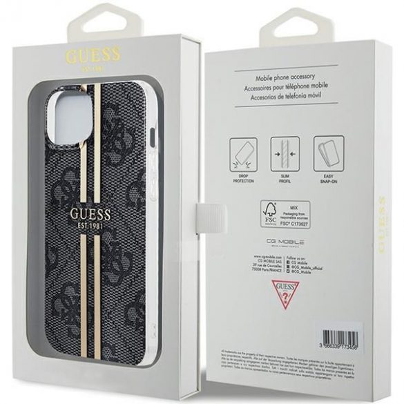 Guess GUHCP15MH4PSEGK Husă rigidă pentru iPhone 15 Plus / 14 Plus de 6,7 inchi, neagră/czarny, IML 4G Gold Stripe