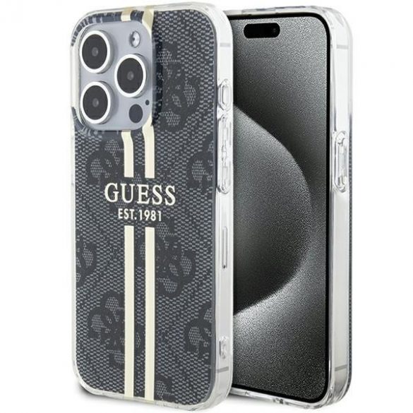 Guess GUHCP15LH4PSEGK iPhone 15 Pro 6.1" carcasă rigidă/neagră IML 4G Bandă aurie