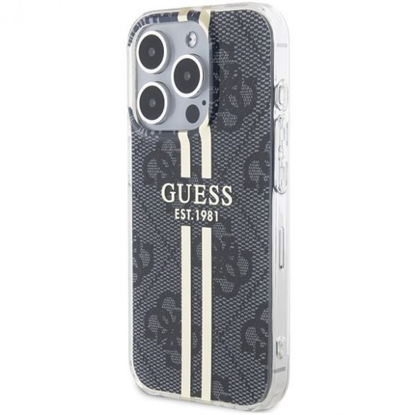 Guess GUHCP15LH4PSEGK iPhone 15 Pro 6.1" carcasă rigidă/neagră IML 4G Bandă aurie