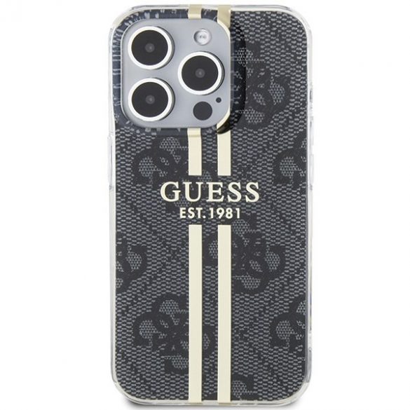 Guess GUHCP15LH4PSEGK iPhone 15 Pro 6.1" carcasă rigidă/neagră IML 4G Bandă aurie