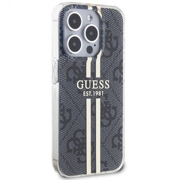 Guess GUHCP15LH4PSEGK iPhone 15 Pro 6.1" carcasă rigidă/neagră IML 4G Bandă aurie