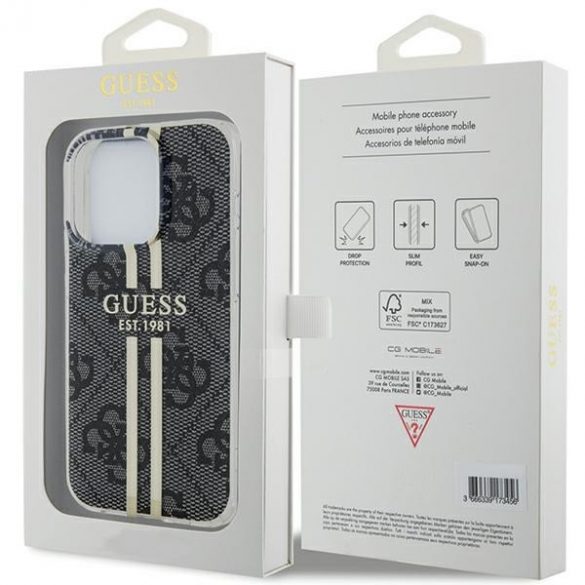 Guess GUHCP15LH4PSEGK iPhone 15 Pro 6.1" carcasă rigidă/neagră IML 4G Bandă aurie