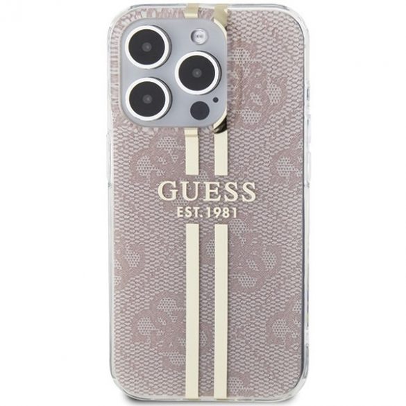 Guess GUHCP15LH4PSEGP iPhone 15 Pro 6.1" rożowy/roz hardcase IML 4G Gold Stripe