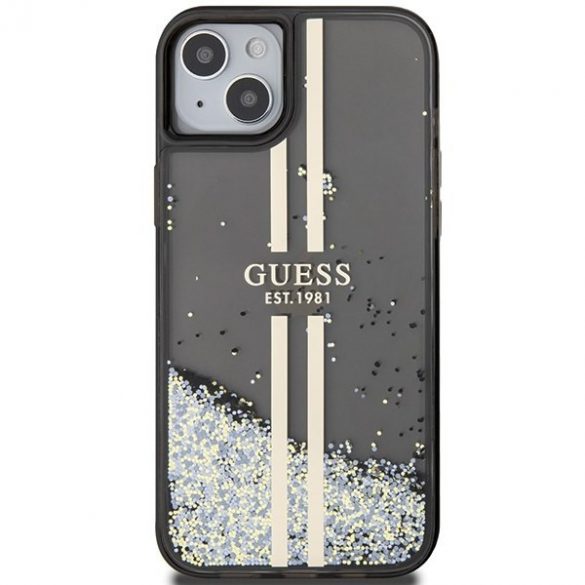 Guess GUHCP15SLFCSEGK iPhone 15 / 14 / 13 6.1" carcasă rigidă/neagră, cu sclipici lichid, dungi aurii