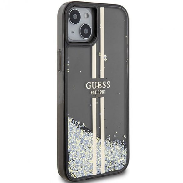 Guess GUHCP15MLFCSEGK iPhone 15 Plus / 14 Plus 6,7" carcasă rigidă/neagră, cu sclipici lichid, dungi aurii