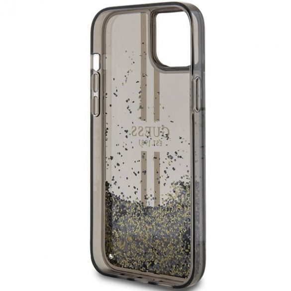 Guess GUHCP15MLFCSEGK iPhone 15 Plus / 14 Plus 6,7" carcasă rigidă/neagră, cu sclipici lichid, dungi aurii