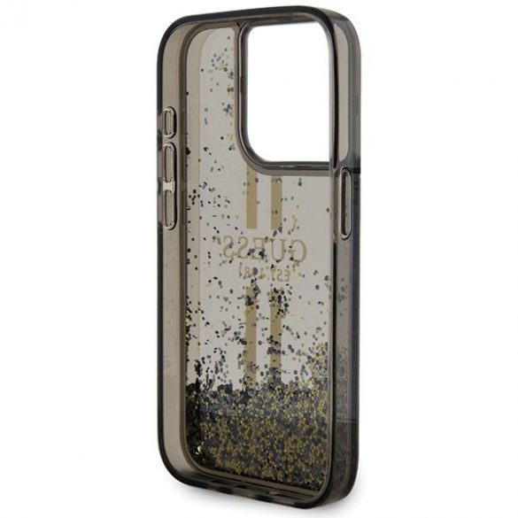 Guess GUHCP15LLFCSEGK iPhone 15 Pro 6.1" negru/negru hard Husă Liquid Glitter Gold Stripes