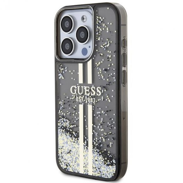 Guess GUHCP15XLFCSEGK iPhone 15 Pro Max 6,7" carcasă rigidă/neagră, cu sclipici lichid, dungi aurii