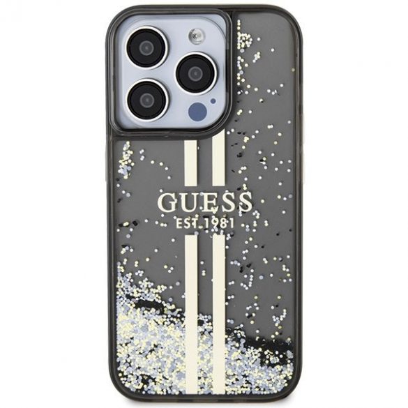 Guess GUHCP15XLFCSEGK iPhone 15 Pro Max 6,7" carcasă rigidă/neagră, cu sclipici lichid, dungi aurii