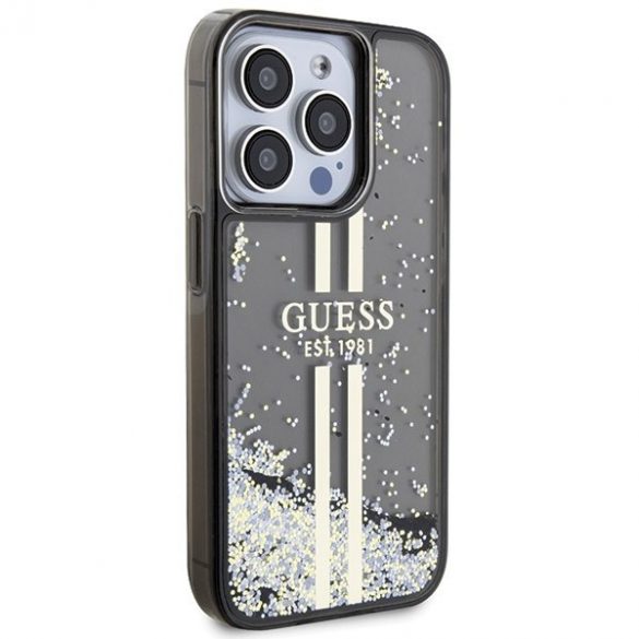 Guess GUHCP15XLFCSEGK iPhone 15 Pro Max 6,7" carcasă rigidă/neagră, cu sclipici lichid, dungi aurii