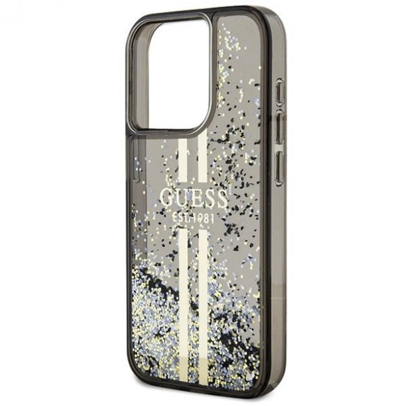 Guess GUHCP15XLFCSEGK iPhone 15 Pro Max 6,7" carcasă rigidă/neagră, cu sclipici lichid, dungi aurii