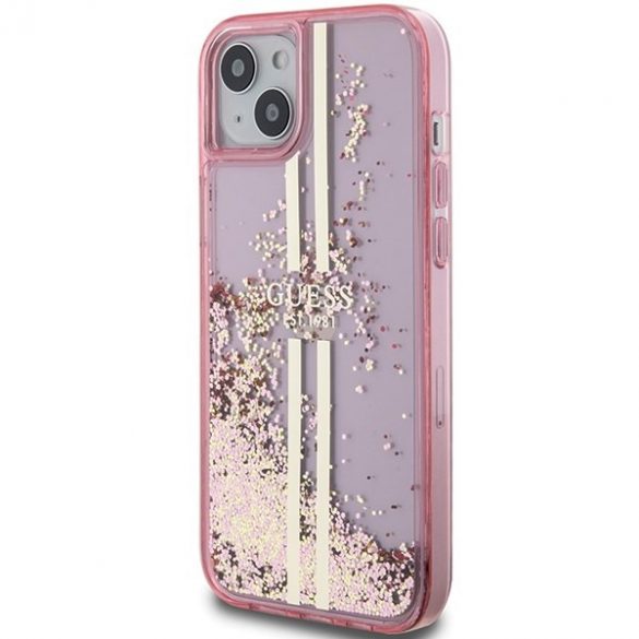 Guess GUHCP15MLFCSEGP iPhone 15 Plus / 14 Plus 6.7" roz/roz hard Husă Liquid Glitter Gold Stripes