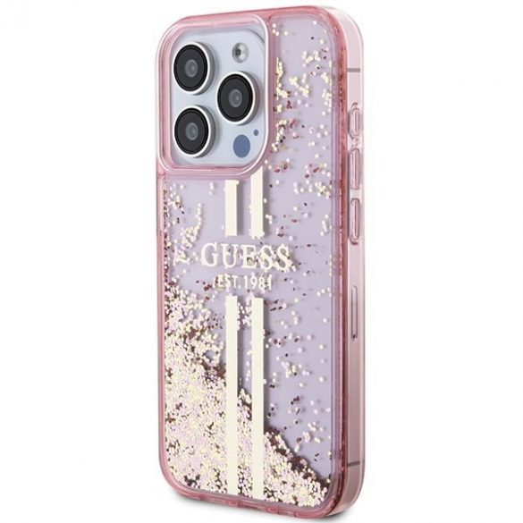 Guess GUHCP15LLFCSEGP iPhone 15 Pro 6.1" roz/roz hard Husă Liquid Glitter Gold Stripes