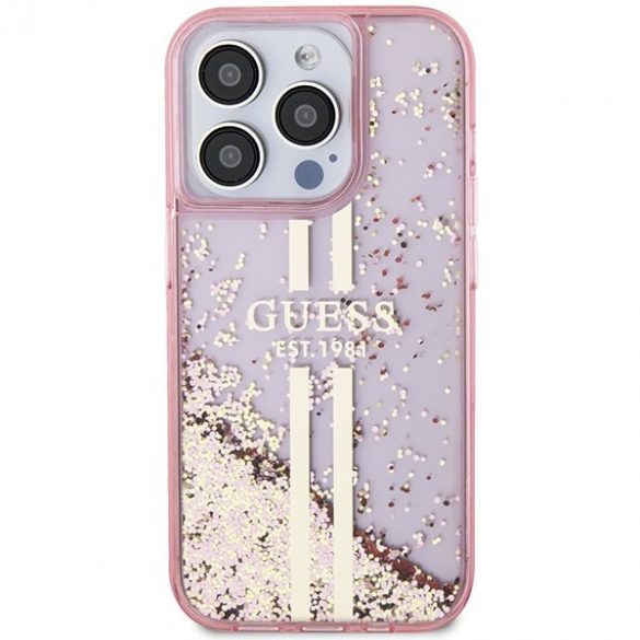 Guess GUHCP15LLFCSEGP iPhone 15 Pro 6.1" roz/roz hard Husă Liquid Glitter Gold Stripes