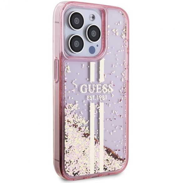 Guess GUHCP15LLFCSEGP iPhone 15 Pro 6.1" roz/roz hard Husă Liquid Glitter Gold Stripes