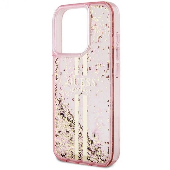 Guess GUHCP15LLFCSEGP iPhone 15 Pro 6.1" roz/roz hard Husă Liquid Glitter Gold Stripes